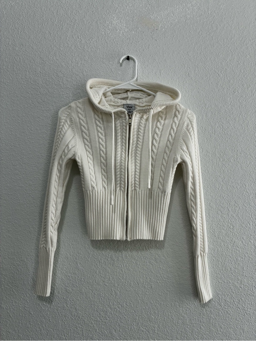 Vine Knit Zip-Up Hoodie Jacket in Cream